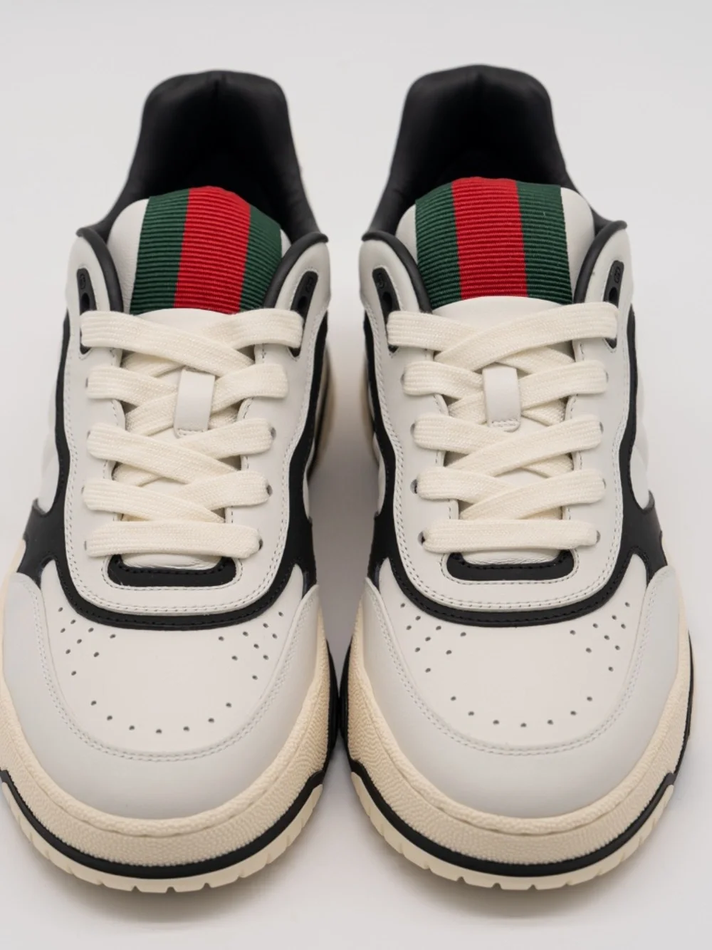 Gucci Women's Re-Web Sneakers White Black Leather size 39.5eu 9.5 US